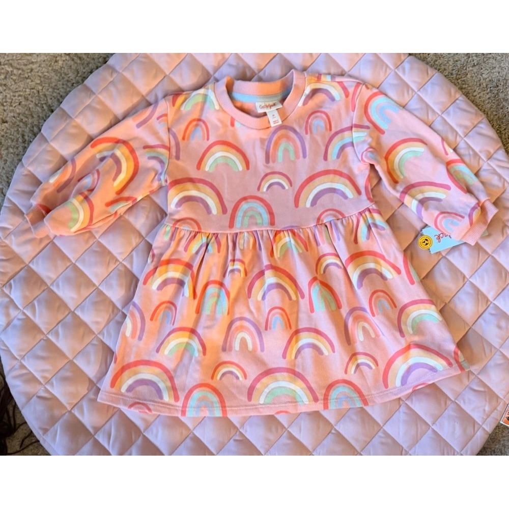Cat & Jack Rainbow Pink  Long Sleeve Twirl Dress 2T NWT